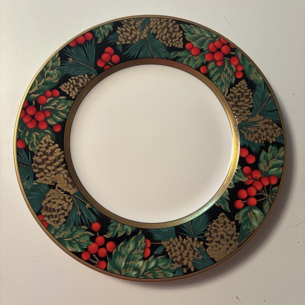 Fitz and Floyd Holiday Pine Bone China Dinner Plate Pinecone Christmas White